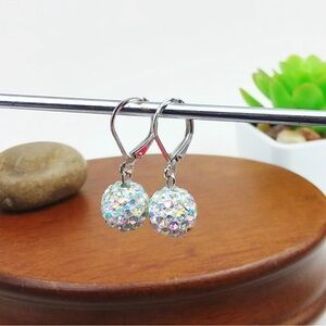 NWT Harriet Ave Jewels Iridescent Rhinestone Bead Silver Minimalist Earr…